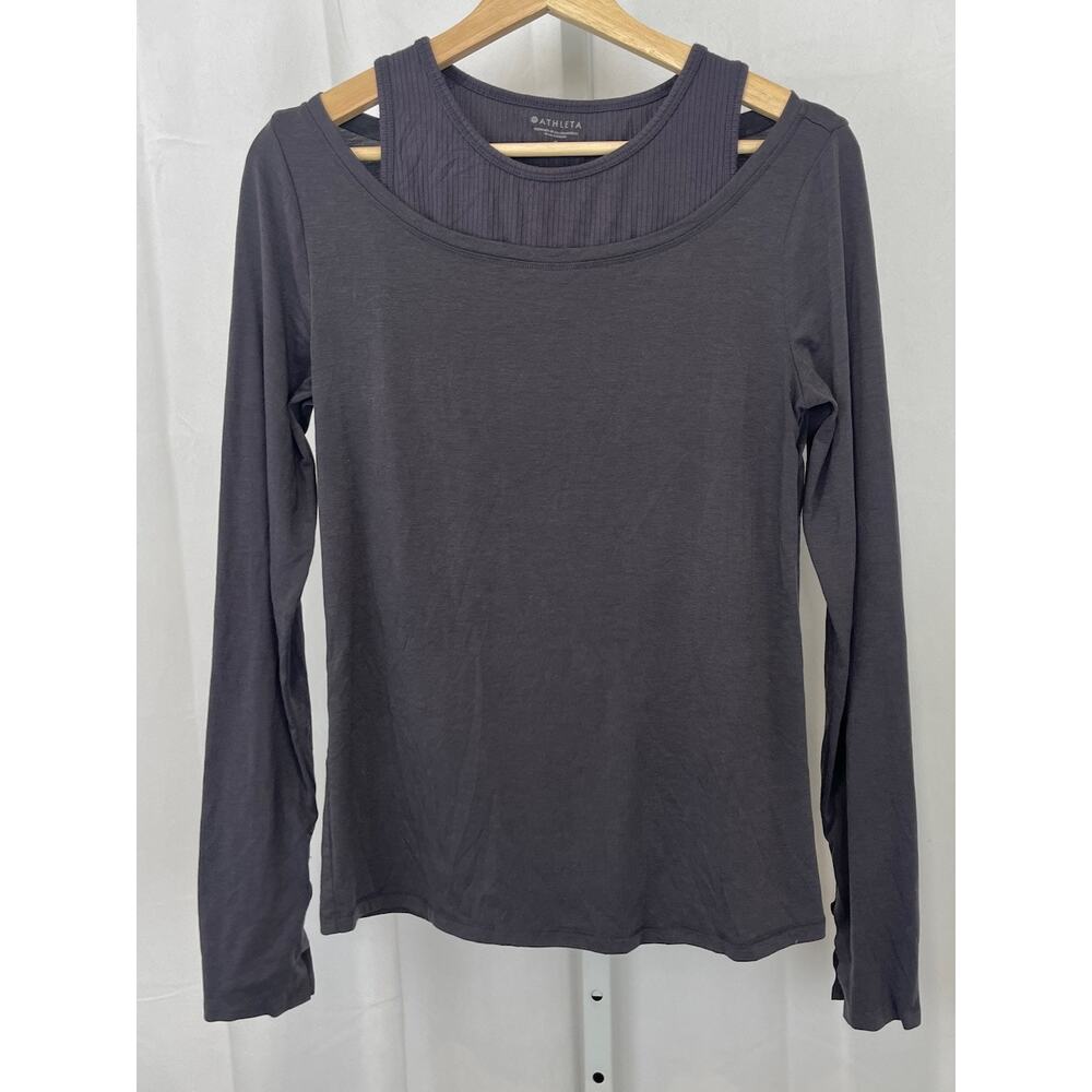 ATHLETA Essence Groove Top Layered Look Long Sleeve Dusty Purple Size S